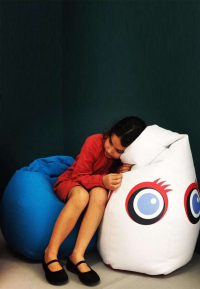 Zanotta, Sacco Small con rivestimento in stoffa e versione Big Eye