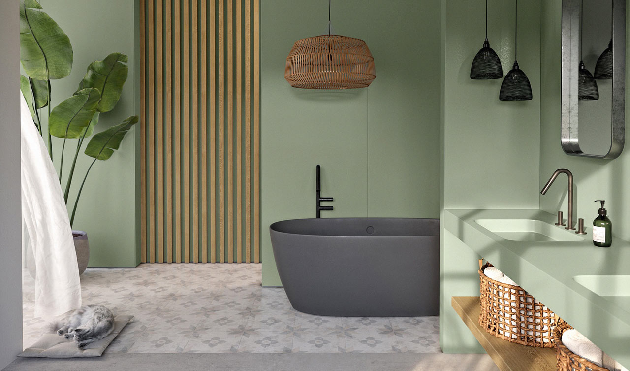 slider-cosentino Il bagno colorato è un’oasi verde