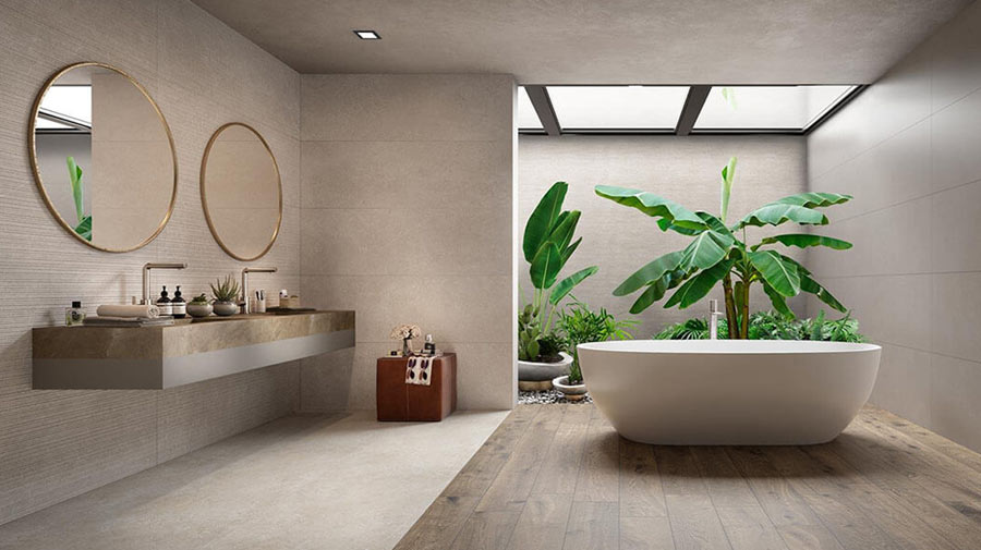 The bathroom is a natural oasis