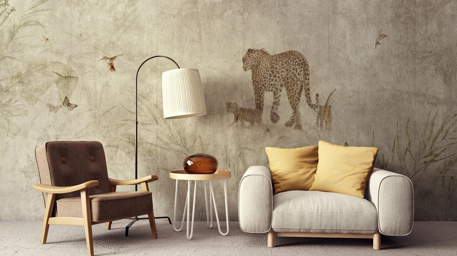 The summer lounge area recalls the savanna