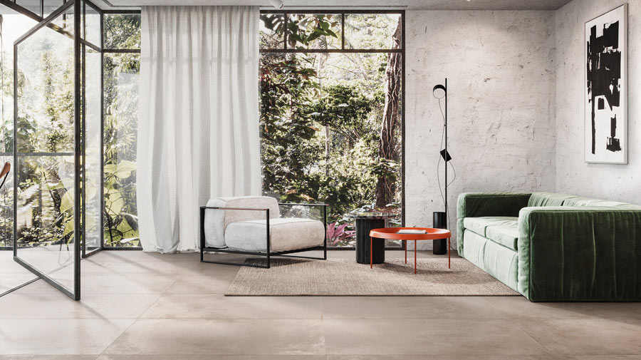 The living room is an oasis of light