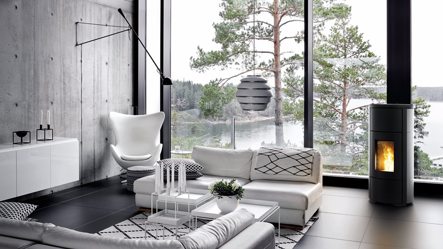 The modern furnace gives a distinct touch to the living room