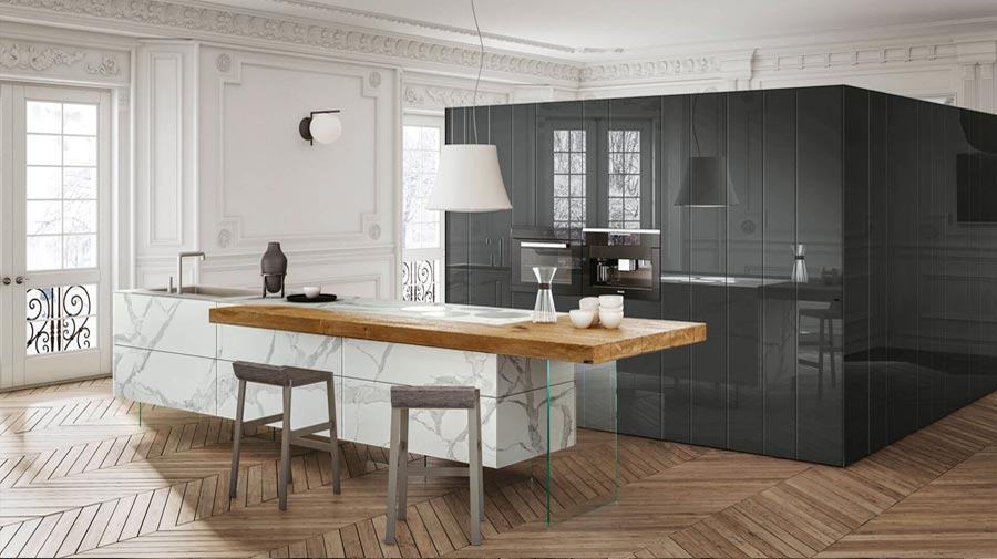 L'eleganza materica della cucina a isola
