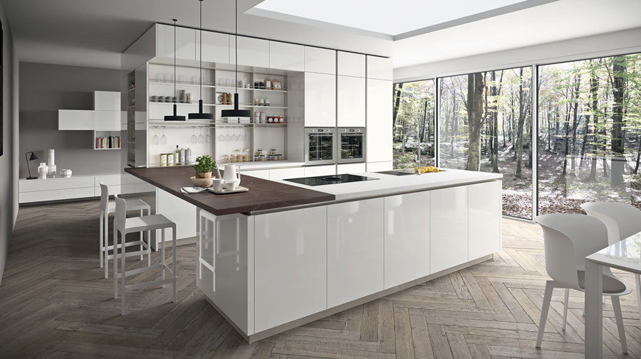 Lo stile impeccabile unisce cucina e living