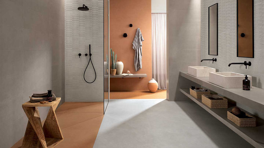 Recharge in this orange bathroom