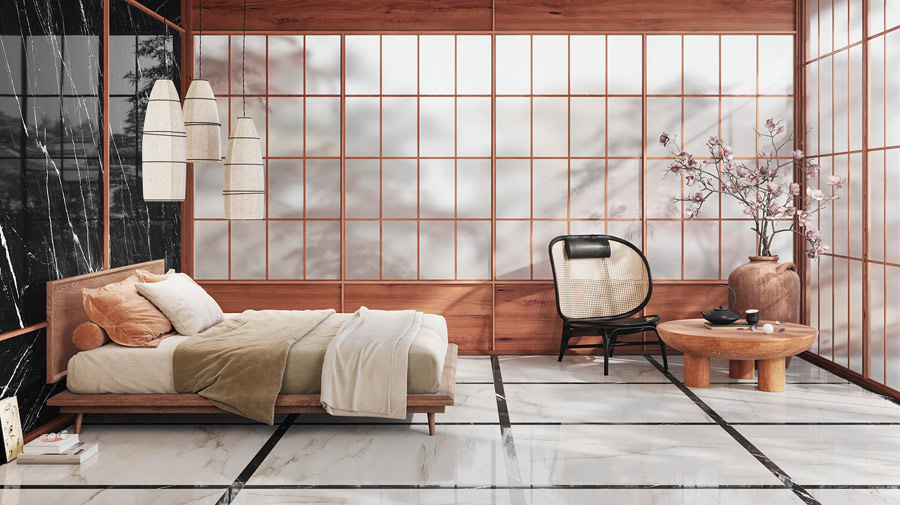 With Japanese style revisited in a more metropolitan and contemporary key, the bedroom plays with oriental furniture, starting with the wooden and rice paper walls which get matched...