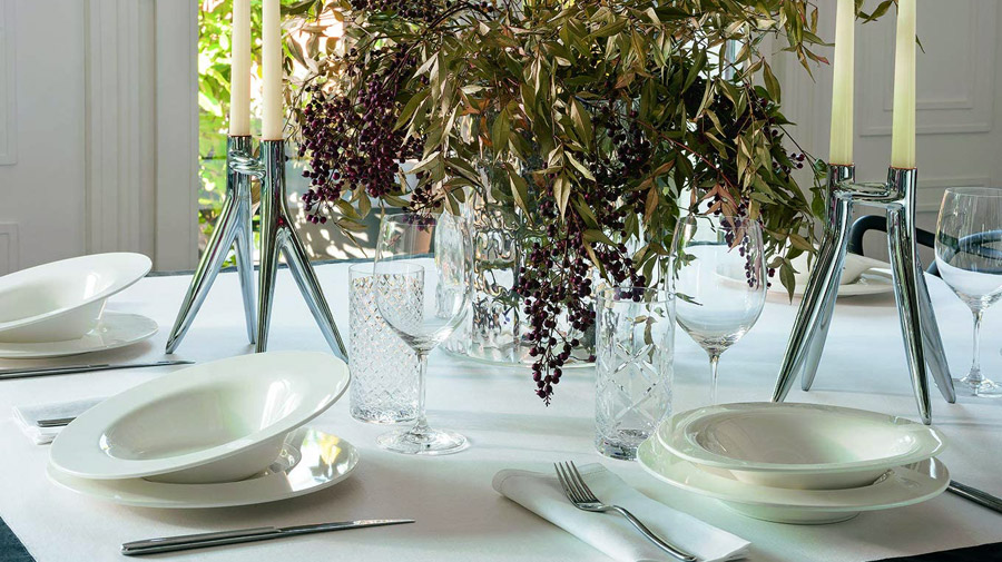 On the winter table, snow white elegance