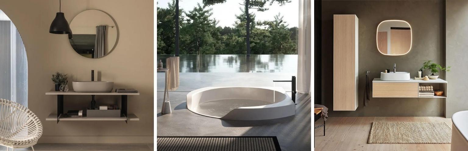 tre immagini di bagni