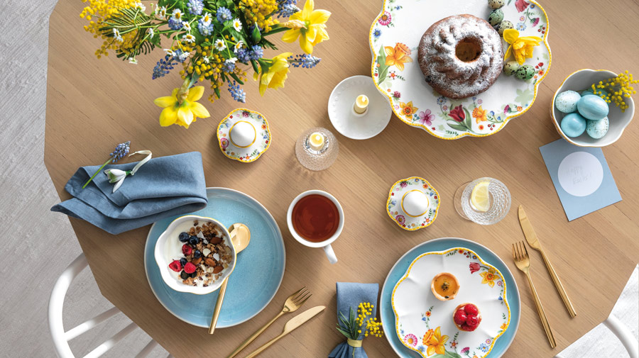 The table blossoms with refined joy