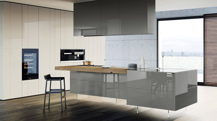 The suspended island lightens up the kitchen