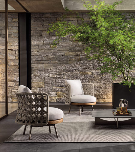 Outdoor chairs weave style and materials together